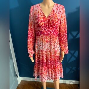 Calvin Klein Collection Pink and Red Long Sleeve Dress